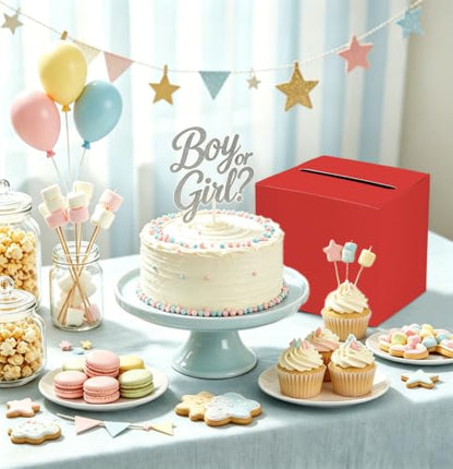 SietDESEO Red Card Box with Slot Money Gift Card Box Holder for Party Wedding Reception Birthday Graduation Bridal Shower Baby Shower Diaper Raffle Box - color: RED CARD BOX, size: 7.8 X 7.8 X 7.8 INCH