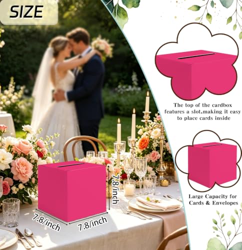 SietDESEO Hot Pink Card Box with Slot Money Gift Card Box Holder for Party Wedding Reception Birthday Graduation Bridal Shower Baby Shower Diaper Raffle Box - color: HOT PINK CARD BOX, size: 7.8 X 7.8 X 7.8 INCH