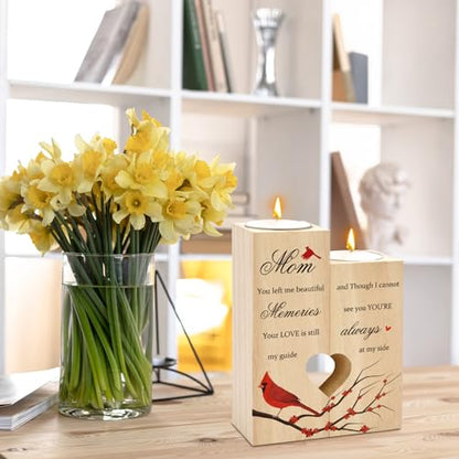 Sympathy Gifts for Loss of Mom Wooden Cardinal Candle Holder Memorial Gifts Funeral Decorations Table Decor Mom Thinking of You Remembrance Condolence Grief Presents for Loss of Loved One Mother