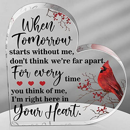 Yulejo Red Cardinal Memorial Gift Acrylic Heart Sympathy,Novelty Style - style: Novelty Style
