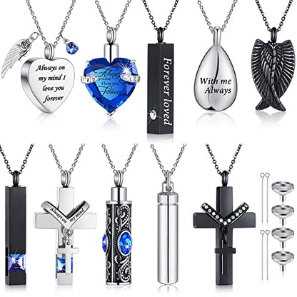 Jexine 10 Pcs Urn Necklace Cremation Jewelry for Men - color: Blue