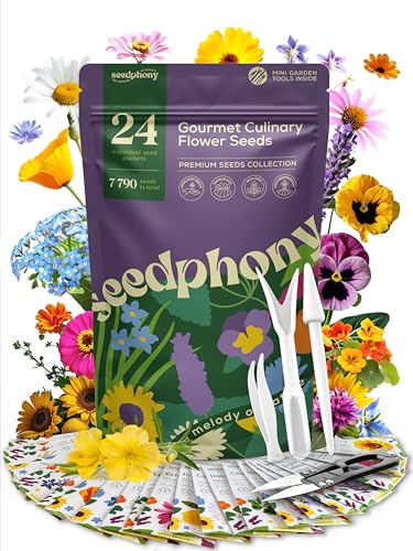 Seedphony 24 Gourmet Culinary Flower Seeds Variety Pack - 7,790+ Non-GMO Heirloom Flower Seeds for Planting Indoor & Outdoor Home Garden - Culinary Flowers Seed Packets for Planting Edible Flowers