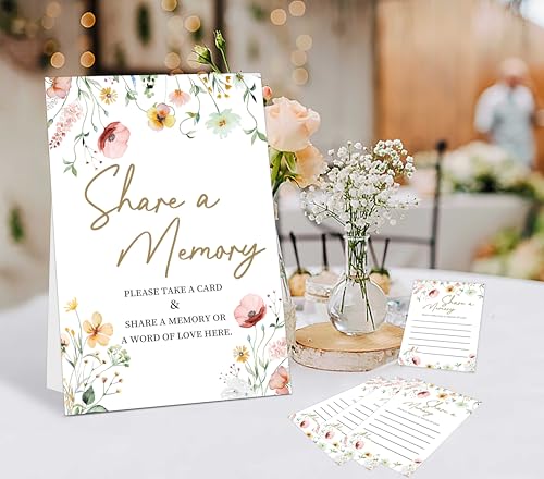 Share A Memory Cards For Celebration Of Life Decorations Ideas - 30 Boho Flowers Memorial Cards and 1 Sign, Guest Book Alternative for Funeral Graduation Wedding Bridal Shower Anniversary Retirement - style: Boho Flowers
