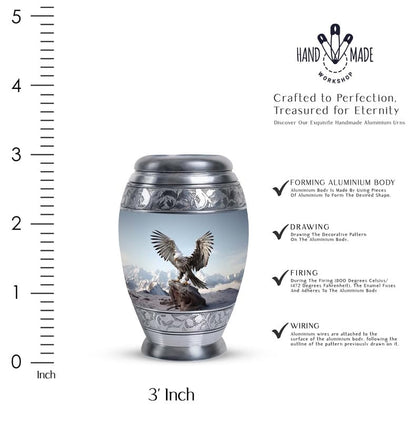 Eagle with Snow Mountains - Small Metal Cremation Container - Miniature Urns for Ashes - 3 Inch - Pack of 4 - Memorial Keepsake Urns - size: Pack Of 4