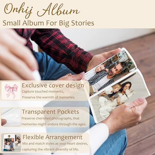 Coquette Pink Bow Photo Album 4x6 Hold 36 Photos, Watercolor Preppy Pink Bow Aesthetic Small Photo Album Picture Memory Book Keepsake for Graduation Family Anniversary Travel Vacation - color: Pink Bow 3
