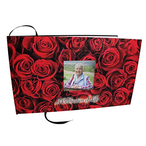 Crimson Rose Photo Funeral Guest Book Celebration of Life, Guest Book for Funeral, Funeral Guest Books Celebration of Life, Funeral Guest Book for Memorial Service - Sign in Book for Funeral - color: Crimson Rose