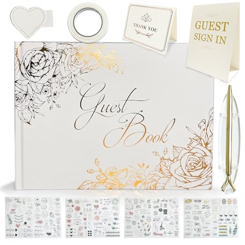 Guest Book and Pen Stand Set, Polaroid Sign in Book for Weddings, Parties, Baby Showers, 9”× 6.7” Blank or Lined Pages - color: All Blank Pages