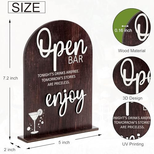 Wood Open Bar Sign Modern Calligraphy for Wedding Drink Station | Modern Calligraphy, Rustic Wooden, Table Top, Wedding Reception and Event Party - color: Brown-Open Bar