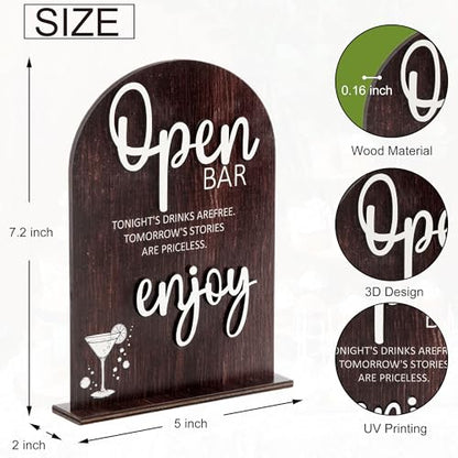 Wood Open Bar Sign Modern Calligraphy for Wedding Drink Station | Modern Calligraphy, Rustic Wooden, Table Top, Wedding Reception and Event Party - color: Brown-Open Bar