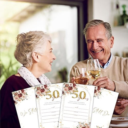 Boho 50th Wedding Anniversary Invitations, 50th Anniversary Invites With Envelopes, Gold Invitation For Couple Reception Celebration Party, 25 Pack 4x6 Invites Cards/02
