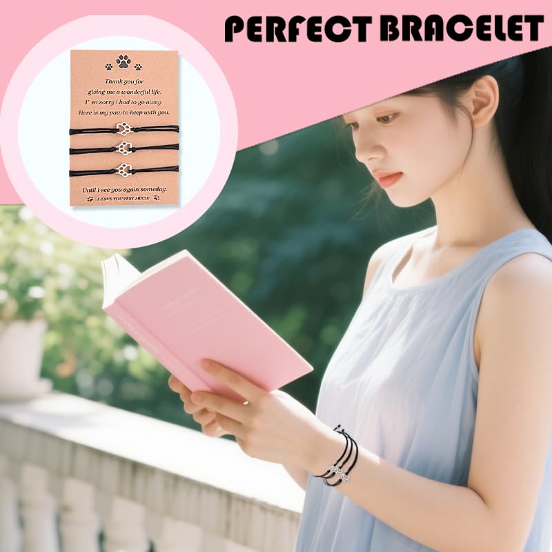 Dog Paw Bracelet Bereavement Gifts for Men Women Pet Memorial Bracelets for Loss of Cat Remembrance Gift Friendship Bracelets for 2 Friends Women Dog Sympathy Gift Cat Pet Lover Bracelet