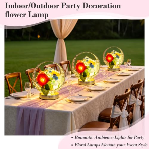 Birthday Gifts for Women Rose Hydrangea Sunflowers Flower Lamp - color: White