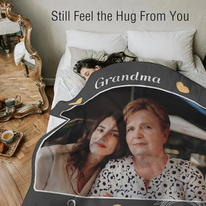 Personalized Memorial Blanket with Photos in Loving Memory for Loved Ones Lost, Custom Gift Loss of Dad Mom Son Daughter, Bereavement Sympathy (Style 4) - color: Gray