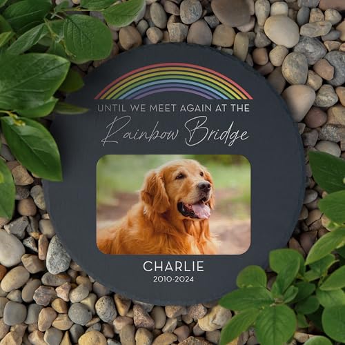 Weddingstar Custom Photo Printed 9 ⅞" Round Black Slate Garden Stone - Rainbow Bridge - color: Rainbow Bridge