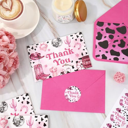 FYSUIMU 24 Pack Cowgirl Thank You Card Bulk Leopard Print Cowgirl Hat Boots Blank Note Cards with Envelopes Stickers Western Greeting Cards for Birthday Baby Shower - style: Cowgirl