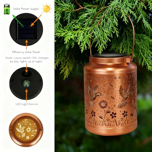 Hummingbird Solar Lanterns Outdoor Garden Decor Solar Lights Waterproof Hummingbird Decorative Hanging Metal Lights Gardening Gifts for Women Mom Grandma Outside Yard, Patio, Backyard, Farm - style: Hummingbird