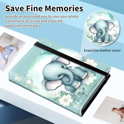 Photo Album 4x6 120 Pockets Photos with Elastic Band, PU Leather Photo Books Small Mini Capacity Picture Album for Family Wedding Travel Anniversary Baby Vacation Pictures,Cute Elephant Blue - color: Cute Elephant Blue