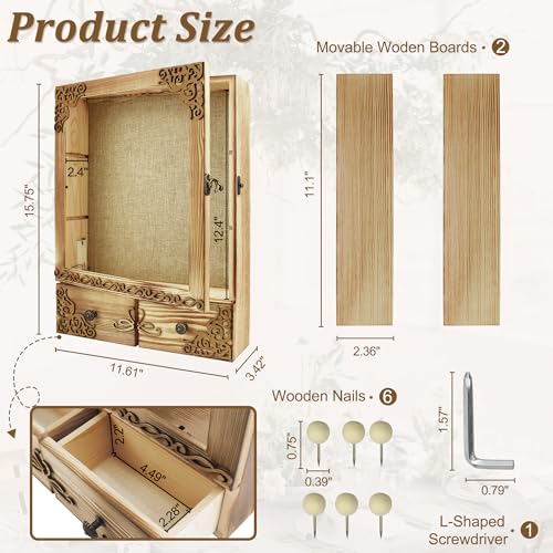 11x16 Shadow Box Frame with Light, Wedding Memorial Display Case with Shelves, Drawer and Slot for Keepsakes Large Deep Shadow Box for Flowers,Wedding Gift, Rustic Wood - color: Wood With Drawers