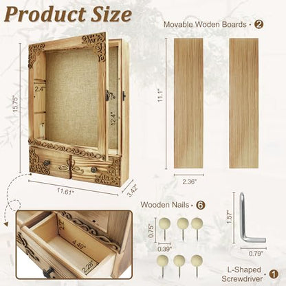 11x16 Shadow Box Frame with Light, Wedding Memorial Display Case with Shelves, Drawer and Slot for Keepsakes Large Deep Shadow Box for Flowers,Wedding Gift, Rustic Wood - color: Wood With Drawers