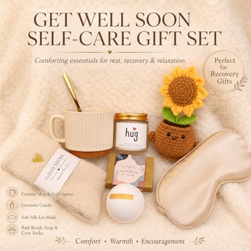 Get Well Soon Gift Baskets for Women, Surgery Recovery Care Package, Sympathy Gifts for Loss of Loved One, Thoughtful Care Package for Mom Her Wife Friends - color: Cream