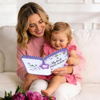 QOUBAI Baby's My First Family Album Soft Photo Cloth Book Holds 4x6 Family Pictures My First Book of Photo Baby Memory Album Gender Neutral Gift for Babies Newborn Toddler Baby Shower Floral Butterfly - style: Floral Butterfly