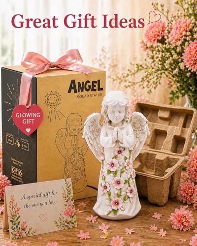 Nacome Solar Garden Outdoor Statues Angel with Succulent - color: White Angel