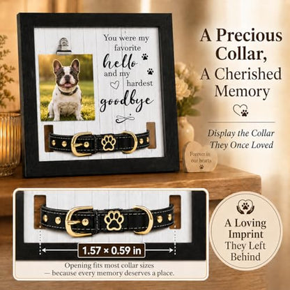 Dog Memorial Gifts for Loss of Dog, Pet Loss Sympathy Frame with Collar Holder & Photo Clip,Cat Remembrance Bereavement Picture Frame, Dog Passing Sympathy Gift for Pet Lovers