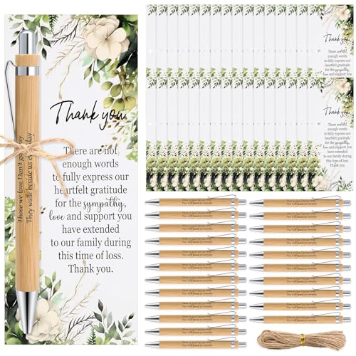 Ctosree 100 Sets Memorial Funeral Favors Include Green Leaf Sympathy Cards and Bamboo Ballpoint Pens Funeral Thank You Favors for Guest Sympathy Remembrance Gifts for Loss of Loved One