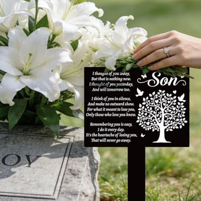 GLOBLELAND Rectangular Son Tree Garden Stake Tree Birds Memorial Remembrance Son Texts Plaque Acrylic Stake Heart Blessing "Think of You Every Day" Garden Plaque for Yard Grave Cemetery
