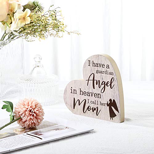 Sympathy Gift Memorial Wooden Heart Shaped Sign for Loss of Mother Bereavement Gift I Call Her Mom in Memory Loss of Loved Mom for Table Centerpieces Remembrance