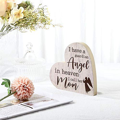Sympathy Gift Memorial Wooden Heart Shaped Sign for Loss of Mother Bereavement Gift I Call Her Mom in Memory Loss of Loved Mom for Table Centerpieces Remembrance