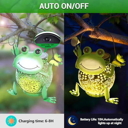 Solar Lantern Outdoor Lights, Cute Metal Solar Frog Lamp with Sound - size: Frog