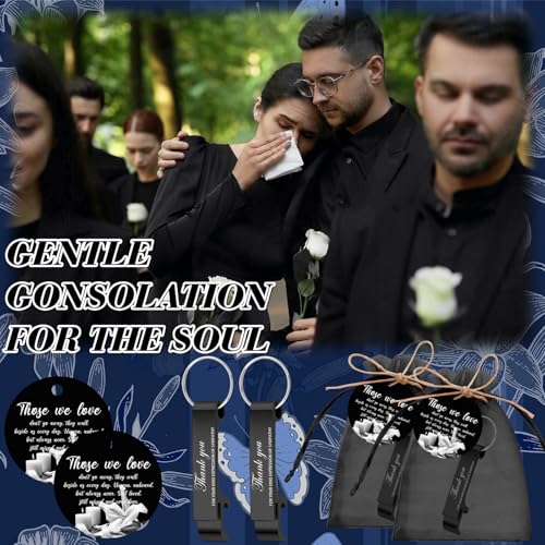 Sawysine 50 Sets Funeral Favors for Guests, Celebration of Life Favors Black Bottle Opener Keychains Funeral Prayer Cards Organza Bags Guests Thank You Gifts for Memorial Party Supplies