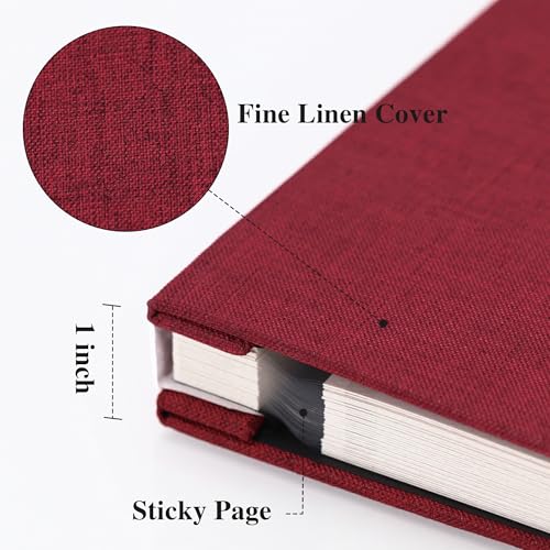 Vienrose Large Photo Album Self Adhesive for 4x6 8x10 Pictures Linen Scrapbook Album DIY 40 Blank Pages with A Metallic Pen - color: Red, size: 11"x10.6" 40Pages