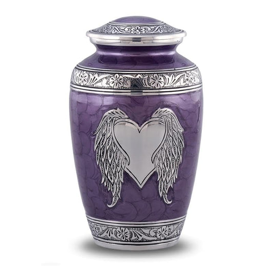 Angel Wings Urn - Loving Angel Wings & Heart Cremation Urn - Beautifully Handcrafted Adult Urns for Men and Women - Full Size Funeral and Memorial Urns for Human Ashes with Velvet Bag (Purple) - color: Purple
