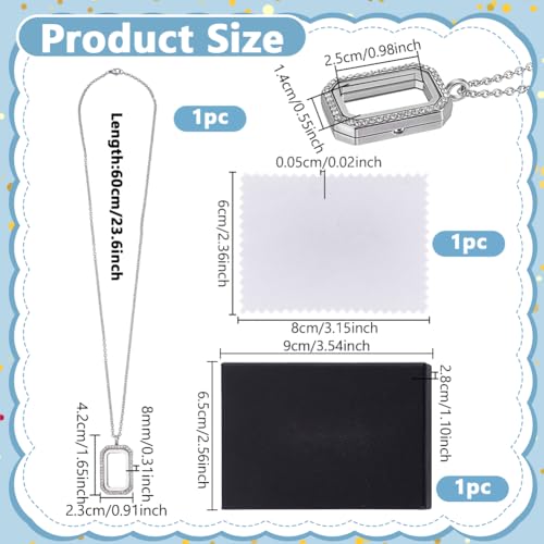 NBEADS 1 Pc Locket Pendant Necklaces and 1 Pc Cardboard Jewelry Box, Picture Frame Memory Locket Charm Floating Memory Necklace - style: Rectangle