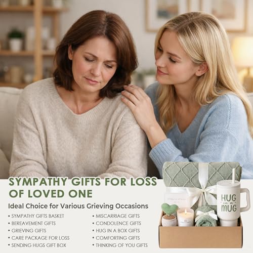 Sympathy Gift for Loss of Loved One Condolences Bereavement Grief Gifts | Sympathy Gift Baskets for Loss of Mom Dad Husband, Miscarriage Care Package for Women, Thinking of You Hug in a Box Gifts - color: T-green