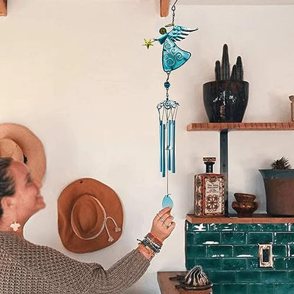Angel Wind Chimes, 31.5” Angel Metal Wind Chimes for Outside with Metal Tubes & S Hook for Home Garden Decoration Christmas Decoration Hanging Ornament Wind Bell Gifts for Mom (Blue)