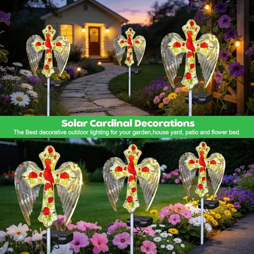 Solar Cross Lights Outdoor, Solar Cardinal Stake Lights Cemetery Decorations for Grave, Jesus Cross Sympathy Memorial Gifts for Women Mom Christmas, Glass Garden Art for Cemetery Yard Patio - style: 1 Pack Cardinal Cross