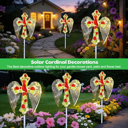 Solar Cross Lights Outdoor, Solar Cardinal Stake Lights Cemetery Decorations for Grave, Jesus Cross Sympathy Memorial Gifts for Women Mom Christmas, Glass Garden Art for Cemetery Yard Patio - style: 1 Pack Cardinal Cross