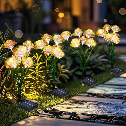 [24 Bigger Roses] Solar Garden Lights Outdoor, Birthday Gifts for Mom Women Preserved Flowers Solar Light, IP65 Waterproof Garden Decoration for Outside Yard Patio Lawn Path Cemetery Grave-Auto ON/Off