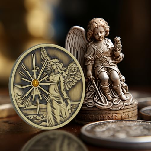 Bronze Guardian Angel Coin Medallion, Pocket Prayer Affirmation Gift Token - color: Bronze