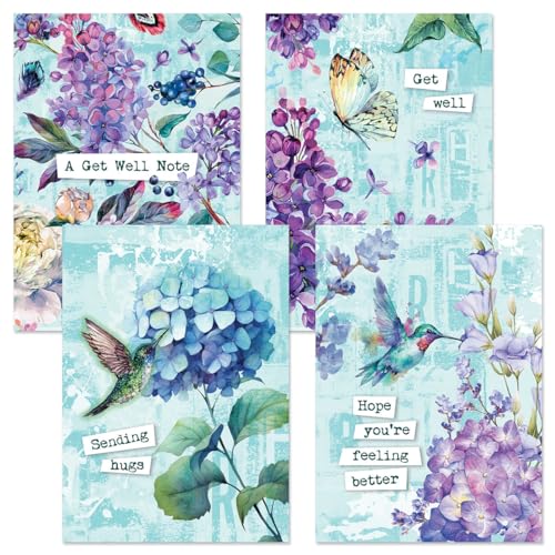 Current Garden Fresh Get Well Greeting Cards - Set of 8 (4 Designs), Large 5" x 7", Get Well Cards with Sentiments Inside, Envelopes - color: Garden Fresh