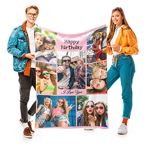Printwoo Custom Blanket with Photos, Personalized Photo Blankets Using My Own Photo, Customized Blankets with Picture, Personalized Birthday Gifts for Women Men, Personalized Gifts for Best Friends - color: 7 Photos