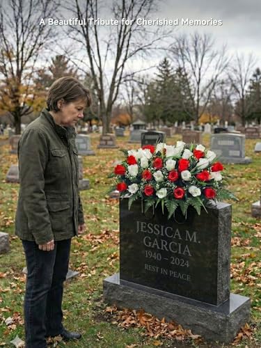 42-Stem Red & White Headstone Flower Saddle with Adjustable Rubber Grip - color: 42 Stem Red & White