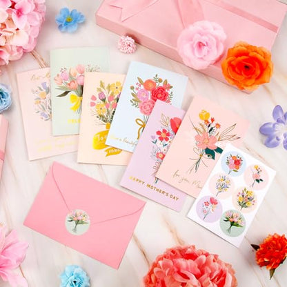 24 Pcs Happy Mother's Day Greeting Cards Floral Blank Note Cards Gold Foil With Pink Envelopes Mother's Day Present Gift Box Assorted Party Celebration Cards For Mom, Mother-in-Law, Stepmom, Grandma, Aunt, Godmother-4X6 in