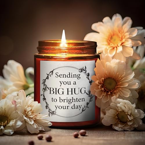 Sending You a Big Hug Candle - Get Well, Thinking of You, Aromatherapy Gifts for Stress Relief Relaxation -Gifts for Women Men Friends Son - Natural Soy Wax - Mahogany Teakwood Scented Candle - color: Big hug