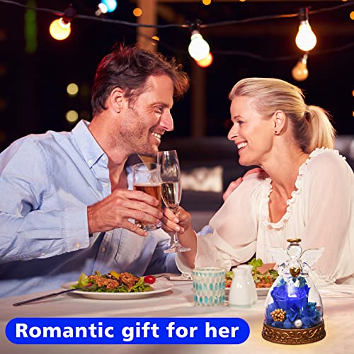 Preserved Real Rose in Glass Angel Figurine with LED Light, Angel Gifts for Women, Mom, Grandma on Mother's Day Christmas Birthday (Navy) - color: Navy Blue