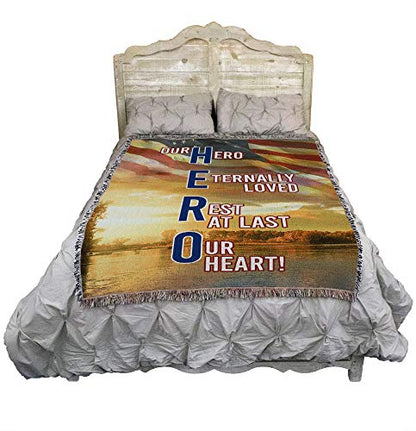 Pure Country Weavers Our Hero Blanket - Gift Military Sympathy Tapestry Throw Woven from Cotton - Made in the USA (72x54) - color: Our Hero, size: 72" x 54"