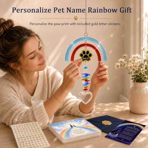Rainbow Bridge Pet Memorial Gift for Loss of Dog, Paw Print Suncatcher